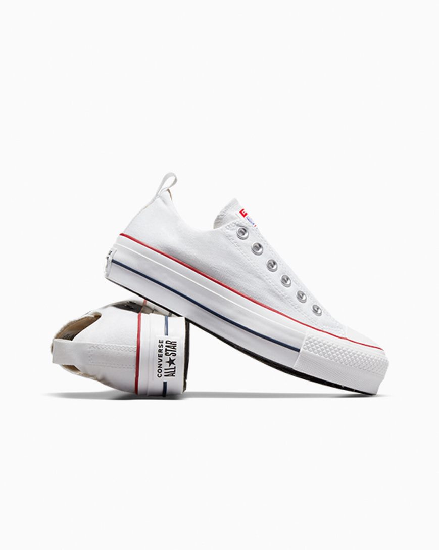 Dámské Boty Na Platformy Converse Chuck Taylor All Star Lift Slip Nízké Bílé Červené Blankyt | CZ FTYQ36